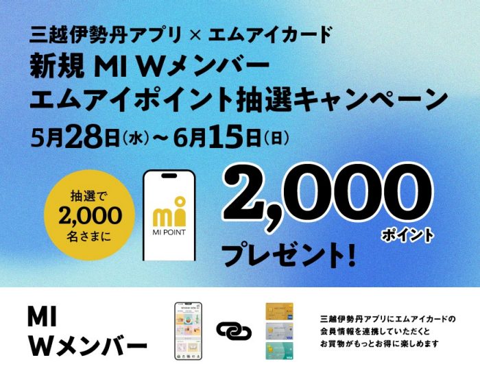 【三越伊勢丹アプリ×エムアイカード】新規 MI Wメンバーエムアイポイント抽選キャンペーン      